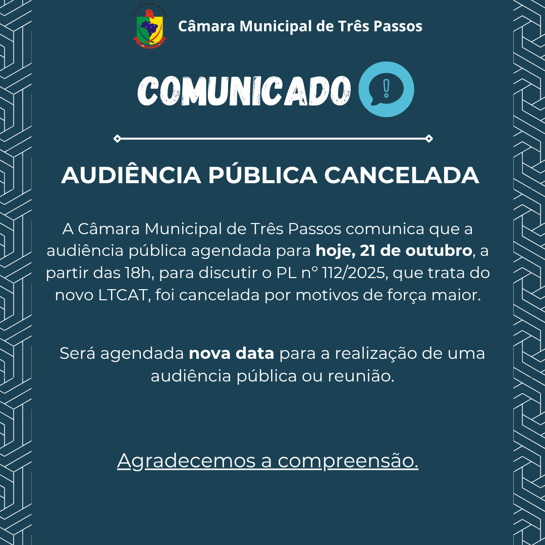 AUDIÊNCIA PÚBLICA CANCELADA