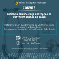 AUDIÊNCIA PÚBLICA PARA A PRESTAÇÃO DE CONTAS DA GESTÃO DA SAÚDE REF. 3º QUADRIMESTRE DE 2024 (MESES DE SETEMBRO A DEZEMBRO)