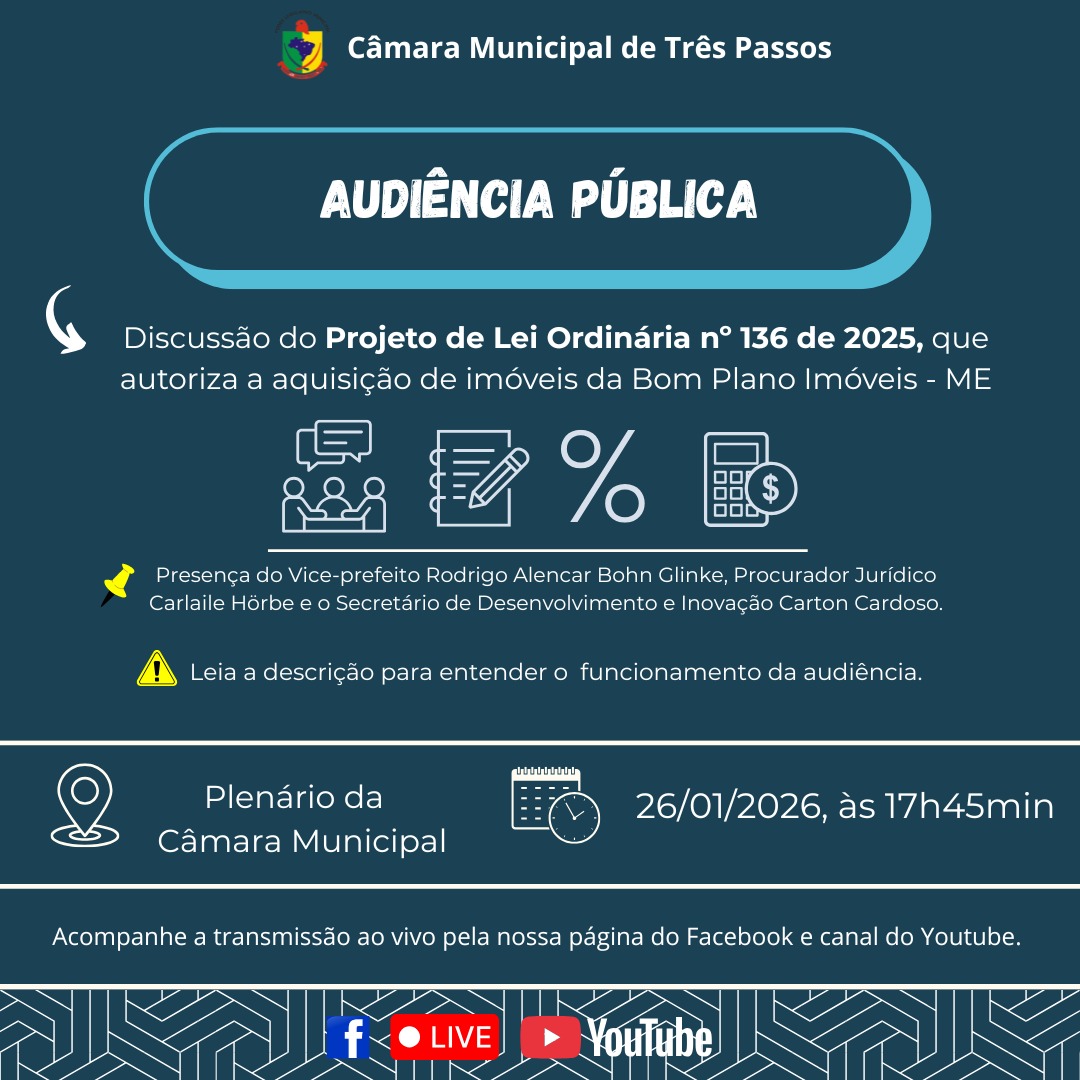 AUDIÊNCIA PÚBLICA PARA DISCUSSÃO DO PROJETO DE LEI Nº 136 DE 2025 
