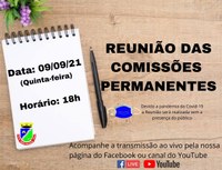 ACOMPANHE HOJE, 09 DE SETEMBRO ÀS 18 HORAS, REUNIÃO DAS COMISSÕES PERMANENTES