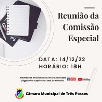 ACOMPANHE HOJE, 14 DE DEZEMBRO, ÀS 18H, A REUNIÃO DA COMISSÃO ESPECIAL