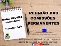 ACOMPANHE HOJE, 16 DE SETEMBRO ÀS 18 HORAS, REUNIÃO DAS COMISSÕES PERMANENTES 