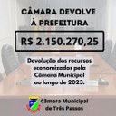 Câmara dos Vereadores devolve mais de 2 milhões de reais à Prefeitura