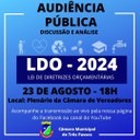CONVITE PARA AUDIÊNCIA PÚBLICA: DISCUSSÃO E ANÁLISE DA LDO-2024