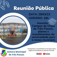CONVITE PARA REUNIÃO PÚBLICA: UNIJUÍ CAMPUS DE TRÊS PASSOS