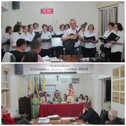 Coral da 3ª idade e CTG Missioneiro dos Pampas marcaram o início das atividades legislativas