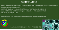 *JUNTOS TRANSFORMAMOS – A Câmara de Vereadores de Três Passos comunica a comunidade as medidas já adotadas em função da pandemia do coronavírus*