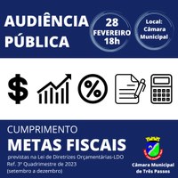 PARTICIPE DA AUDIÊNCIA PÚBLICA: METAS FISCAIS DA LDO 3º QUADRIMESTRE DE 2023