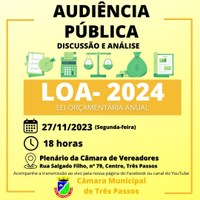 PARTICIPE DA AUDIÊNCIA PÚBLICA PARA DISCUSSÃO E ANÁLISE DA LOA 2024