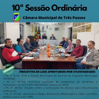 REALIZADA A 10ª SESSÃO ORDINÁRIA DE 2022