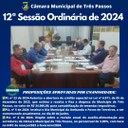 REALIZADA A 12ª SESSÃO ORDINÁRIA DE 2024 