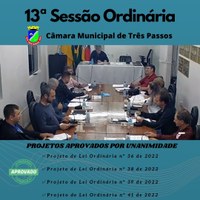 REALIZADA A 13ª SESSÃO ORDINÁRIA DE 2022