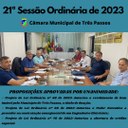 REALIZADA A 21ª SESSÃO ORDINÁRIA DE 2023 