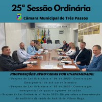 REALIZADA A 25ª SESSÃO ORDINÁRIA DE 2022