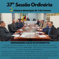 REALIZADA A 37ª SESSÃO ORDINÁRIA DE 2022