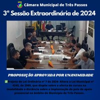REALIZADA A 3ª SESSÃO EXTRAORDINÁRIA DE 2024