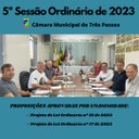REALIZADA A 5ª SESSÃO ORDINÁRIA DE 2023