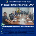 REALIZADA A 9ª SESSÃO EXTRAORDINÁRIA DE 2024 