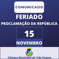 SESSÃO ORDINÁRIA SERÁ REALIZADA NA TERÇA-FEIRA, 16 DE NOVEMBRO