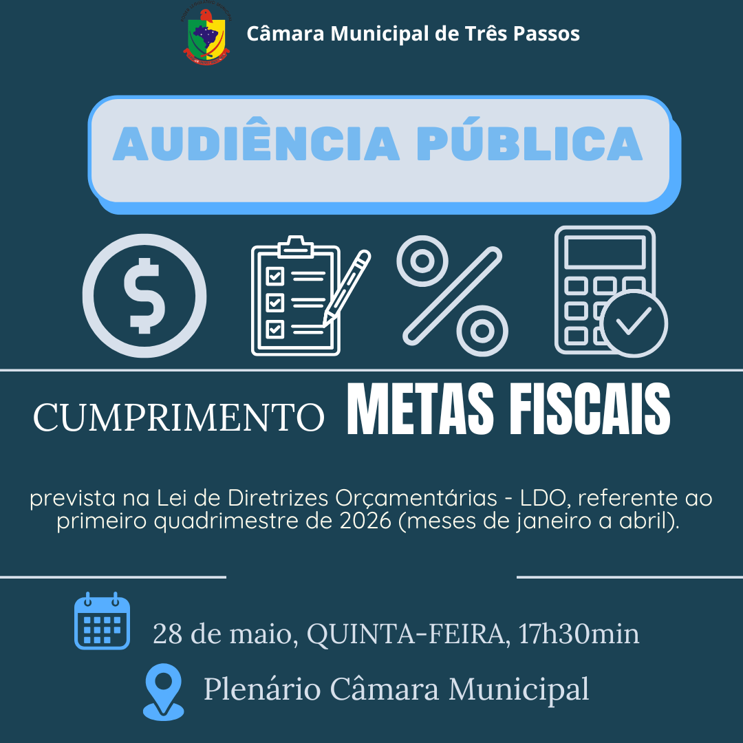 PARTICIPE DA AUDIÊNCIA PÚBLICA PARA ANÁLISE DO CUMPRIMENTO DAS METAS FISCAIS ESTABELECIDAS NA LDO