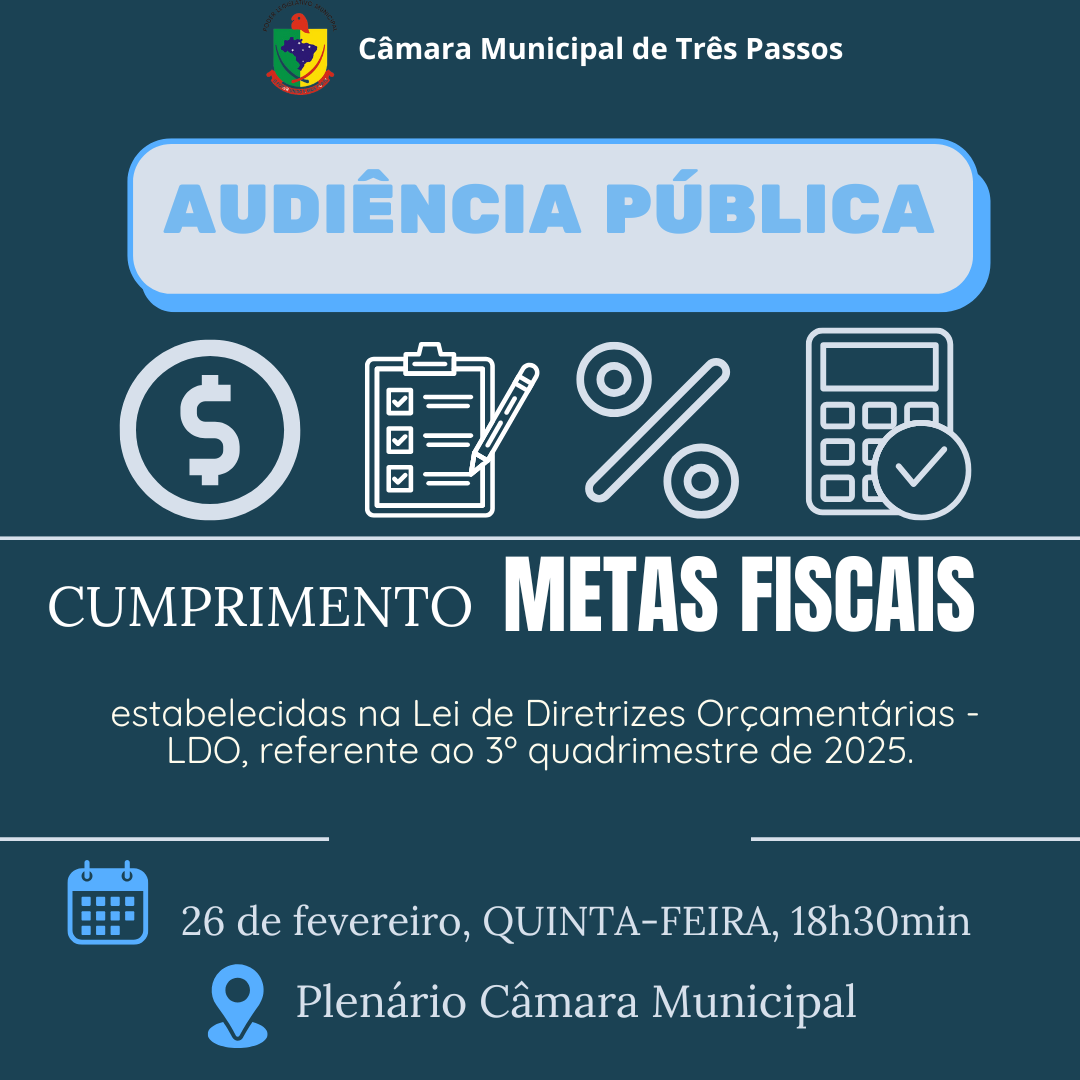 PARTICIPE DA AUDIÊNCIA PÚBLICA PARA ANÁLISE DO CUMPRIMENTO DAS METAS FISCAIS ESTABELECIDAS NA LDO