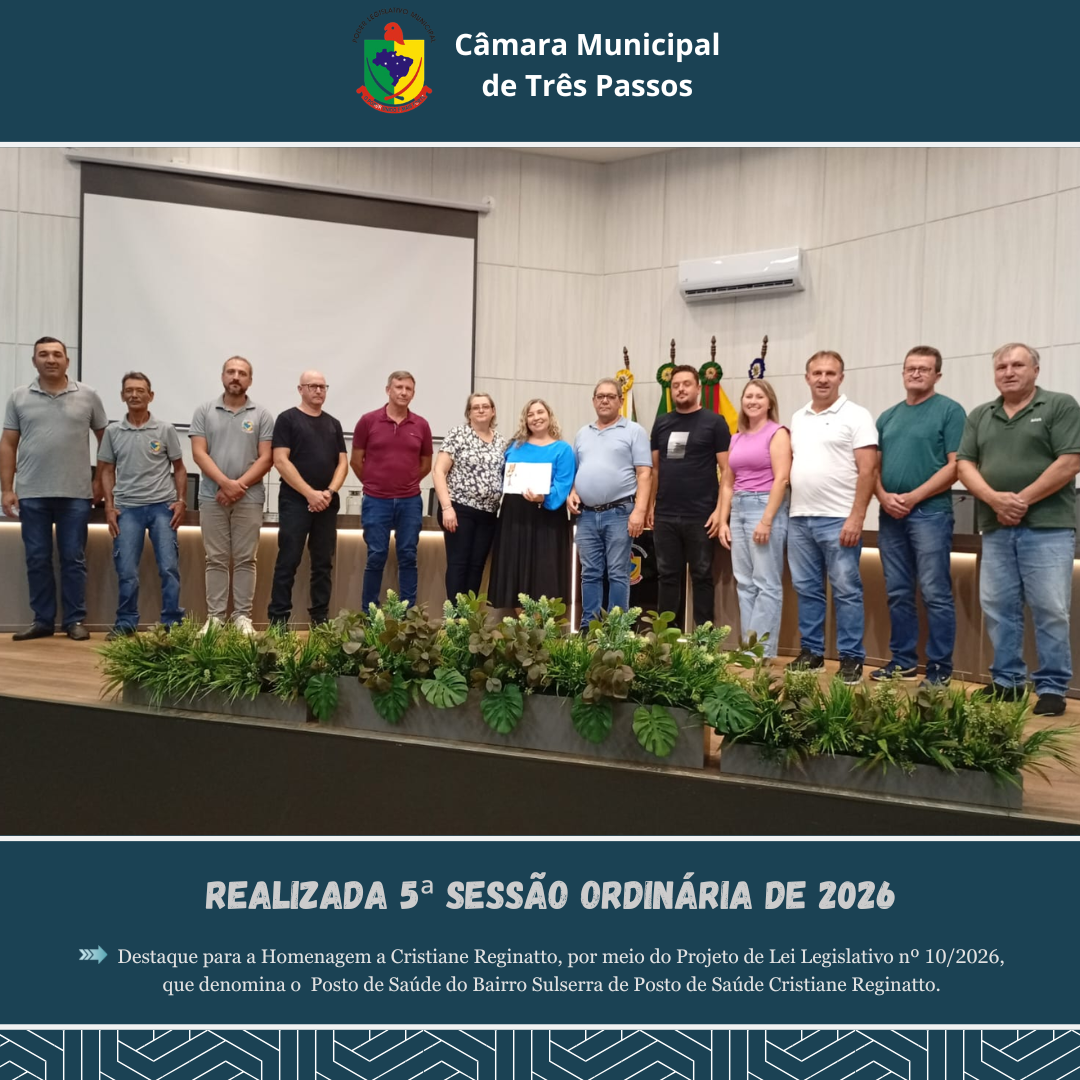 REALIZADA 5ª SESSÃO ORDINÁRIA DE 2026