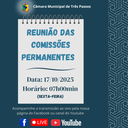 REUNIÃO DAS COMISSÕES PERMANENTES SERÁ REALIZADA AMANHÃ (17/10), ÀS 07H00MIN