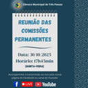 REUNIÃO DAS COMISSÕES PERMANENTES SERÁ REALIZADA HOJE (30/10), ÀS 17H45MIN
