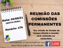 REUNIÃO DAS COMISSÕES PERMANENTES SERÁ REALIZADA NA SEXTA-FEIRA DIA 04