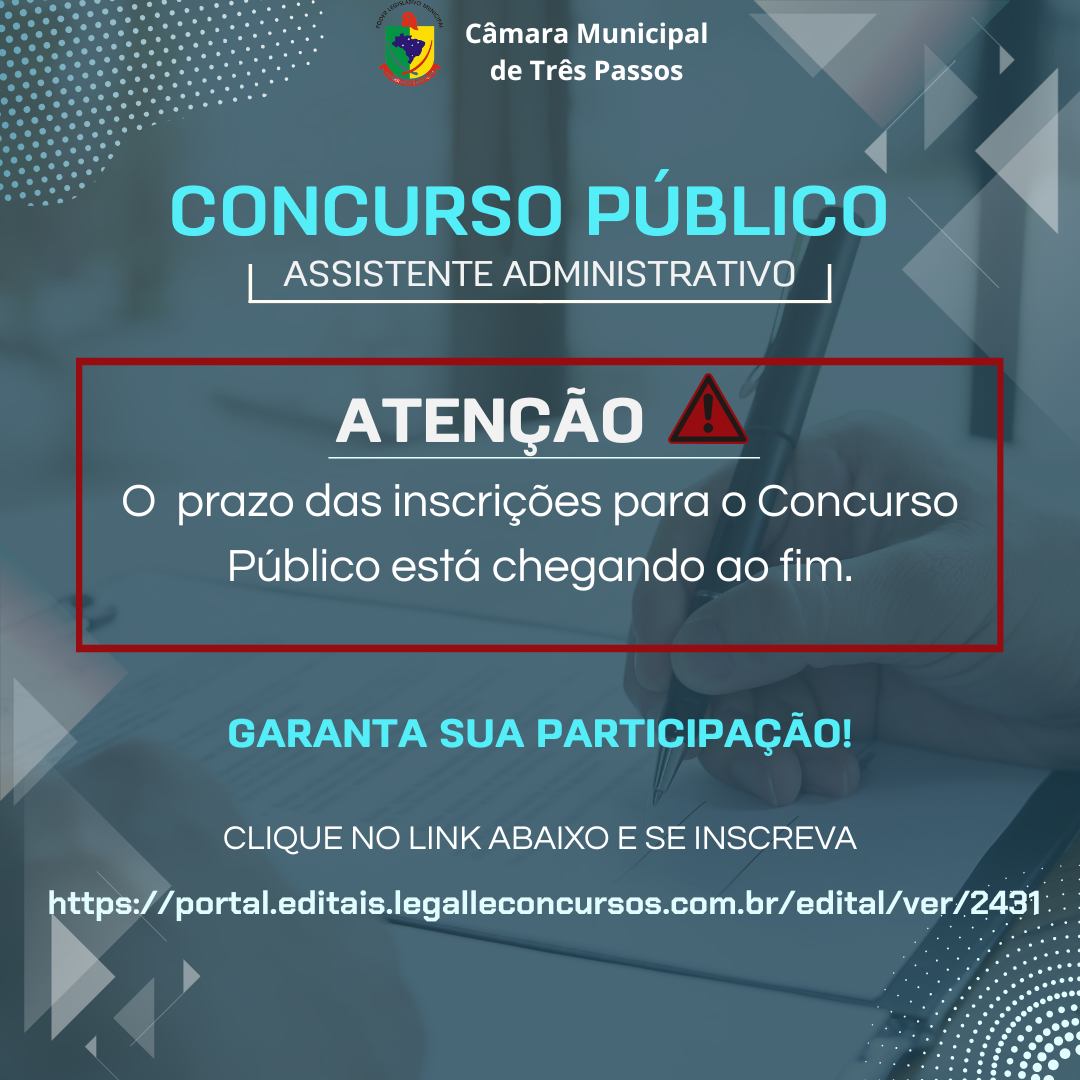 ÚLTIMOS DIAS PARA AS INSCRIÇÕES DO CONCURSO PÚBLICO